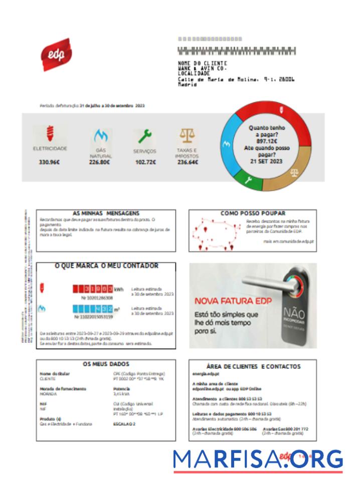 Blank EDP Portugal utility business bill, SCR sample